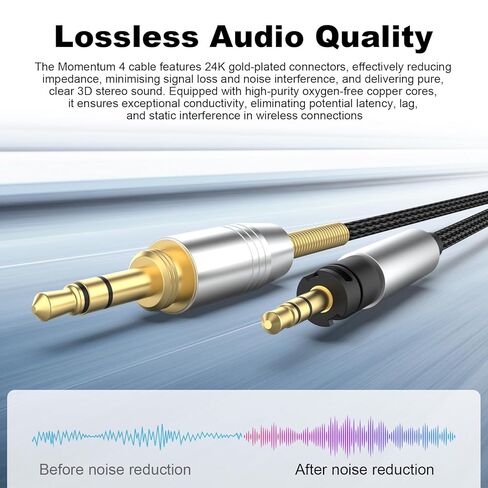 Zosvoses Momentum 4 Aux Cable Compatible with Sennheiser Momentum 4, Momentum 3, Momentum 2.0, HD1, HD 400S, HD 450BT, PXC 550, PXC 550-II, ACCENTUM Plus Headphones with 6.35mm Adapter, 6.6ft in Saudi Arabia