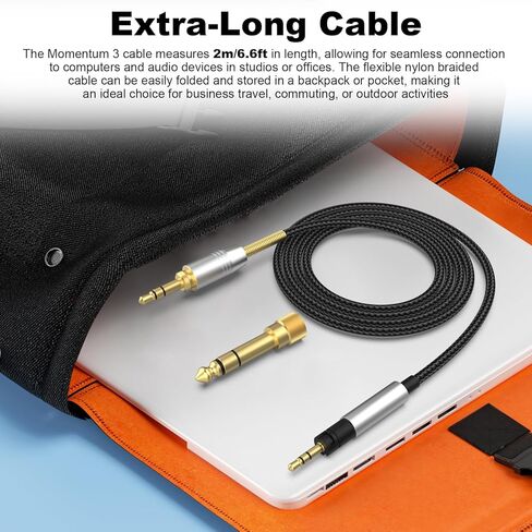 Zosvoses Momentum 4 Aux Cable Compatible with Sennheiser Momentum 4, Momentum 3, Momentum 2.0, HD1, HD 400S, HD 450BT, PXC 550, PXC 550-II, ACCENTUM Plus Headphones with 6.35mm Adapter, 6.6ft in Saudi Arabia