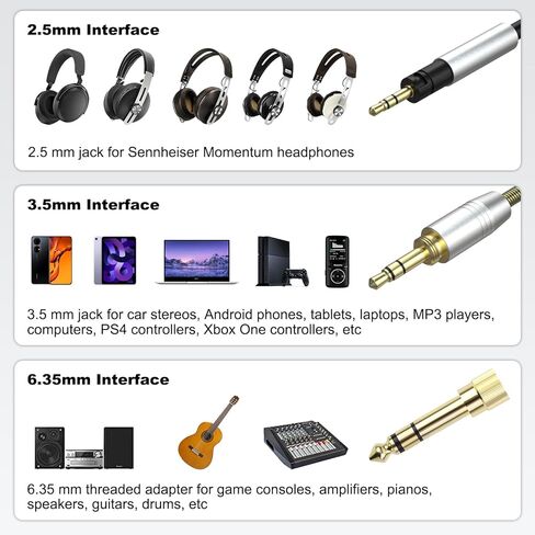 Zosvoses Momentum 4 Aux Cable Compatible with Sennheiser Momentum 4, Momentum 3, Momentum 2.0, HD1, HD 400S, HD 450BT, PXC 550, PXC 550-II, ACCENTUM Plus Headphones with 6.35mm Adapter, 6.6ft in Saudi Arabia
