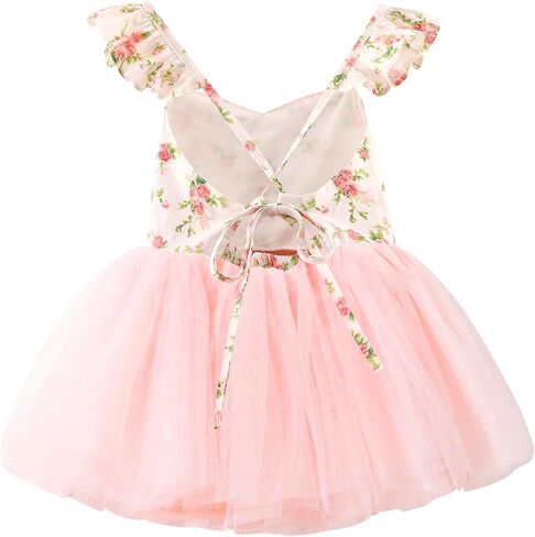 Toddler Girls Dress Summer Floral Tulle Tea Party Easter Birthday Tutu Sundress in Saudi Arabia