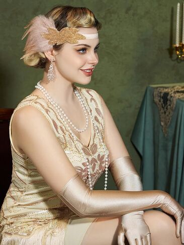 SWEETV 1920s Great Gatsby Accessories Set for Women, Flapper Headband Headpiece Roaring 20s Costume Accessories Set in Saudi Arabia