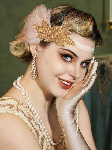 SWEETV 1920s Great Gatsby Accessories Set for Women, Flapper Headband Headpiece Roaring 20s Costume Accessories Set in Saudi Arabia
