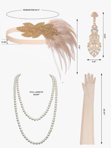 SWEETV 1920s Great Gatsby Accessories Set for Women, Flapper Headband Headpiece Roaring 20s Costume Accessories Set in Saudi Arabia