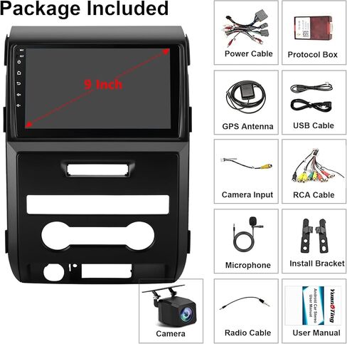 Plug and Play 4G+64G Android 15 Car Stereo for Ford F150 2009-2014, Wireless Carplay Android Auto 9 inch QLED 1280 * 800 Touchscreen Car Radio Replacement with GPS Bluetooth WiFi Backup Camera in Kuwait