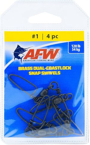 AFW Brass Dual Coastlock Snap Fishing Swivels - Big Game Fishing Essentials with High Strength Wire Snaps & Smooth Crane Swivel for Fluid Motion - Perfect Fishing Swivels & Snaps Combo in Kuwait