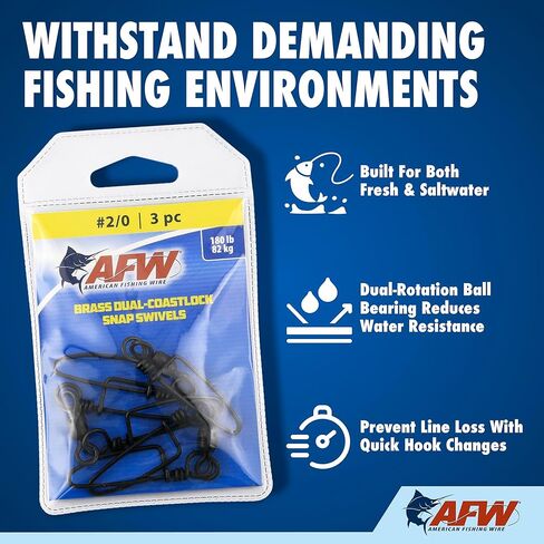AFW Brass Dual Coastlock Snap Fishing Swivels - Big Game Fishing Essentials with High Strength Wire Snaps & Smooth Crane Swivel for Fluid Motion - Perfect Fishing Swivels & Snaps Combo in Kuwait