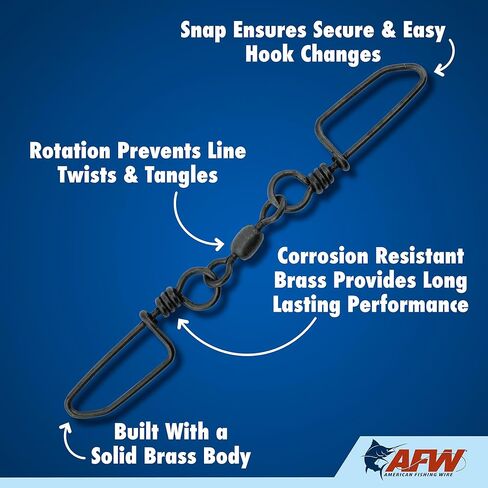 AFW Brass Dual Coastlock Snap Fishing Swivels - Big Game Fishing Essentials with High Strength Wire Snaps & Smooth Crane Swivel for Fluid Motion - Perfect Fishing Swivels & Snaps Combo in Kuwait