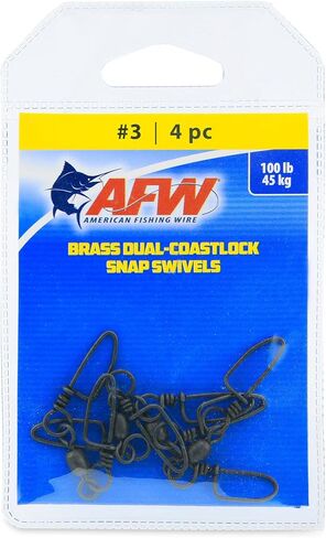 AFW Brass Dual Coastlock Snap Fishing Swivels - Big Game Fishing Essentials with High Strength Wire Snaps & Smooth Crane Swivel for Fluid Motion - Perfect Fishing Swivels & Snaps Combo in Kuwait
