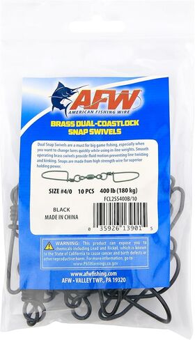 AFW Brass Dual Coastlock Snap Fishing Swivels - Big Game Fishing Essentials with High Strength Wire Snaps & Smooth Crane Swivel for Fluid Motion - Perfect Fishing Swivels & Snaps Combo in Kuwait