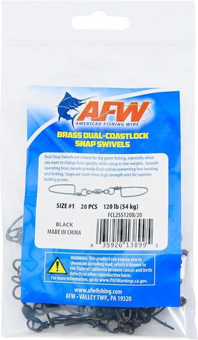 AFW Brass Dual Coastlock Snap Fishing Swivels - Big Game Fishing Essentials with High Strength Wire Snaps & Smooth Crane Swivel for Fluid Motion - Perfect Fishing Swivels & Snaps Combo in Kuwait