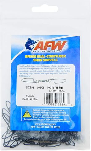 AFW Brass Dual Coastlock Snap Fishing Swivels - Big Game Fishing Essentials with High Strength Wire Snaps & Smooth Crane Swivel for Fluid Motion - Perfect Fishing Swivels & Snaps Combo in Kuwait