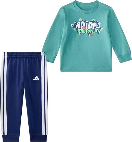 adidas baby-boys 2-piece Long Sleeve Graphic Cotton Tee & Jogger Set in Saudi Arabia