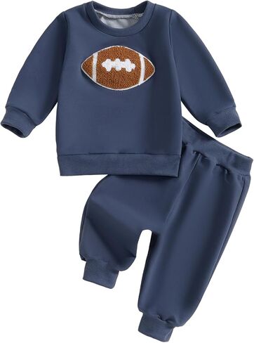 Toddler Baby Boy Football Outfits Rugby Sweatshirt Jogger Pants Set Infant Fall Winter Game Day Clothes in Saudi Arabia