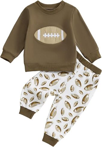 Toddler Baby Boy Football Outfits Rugby Sweatshirt Jogger Pants Set Infant Fall Winter Game Day Clothes in Saudi Arabia