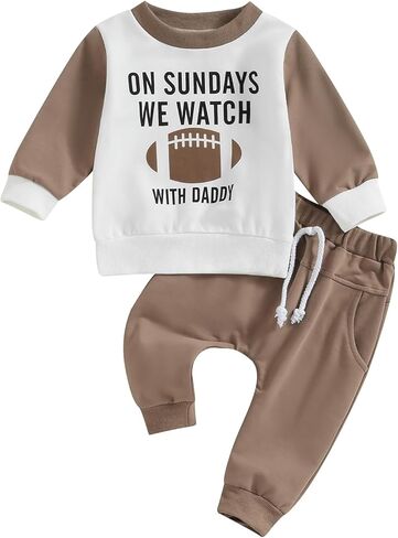 Toddler Baby Boy Football Outfits Rugby Sweatshirt Jogger Pants Set Infant Fall Winter Game Day Clothes in Saudi Arabia