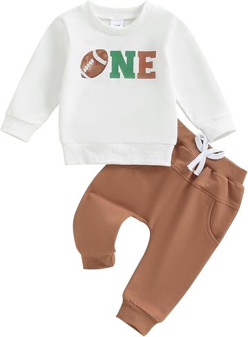 Toddler Baby Boy Football Outfits Rugby Sweatshirt Jogger Pants Set Infant Fall Winter Game Day Clothes in Saudi Arabia