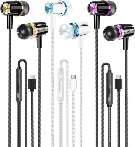 3 قطع من سماعات الأذن السلكية USB C، ميكروفون سماعات الرأس وعزل الضوضاء والتحكم في مستوى الصوت، سماعات داخل الأذن متوافقة مع iPhone 17/16/15 Pro Max/Galaxy S25 S24 S23 Ultra in Kuwait