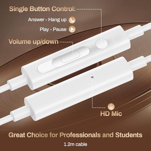 3 قطع من سماعات الأذن السلكية USB C، ميكروفون سماعات الرأس وعزل الضوضاء والتحكم في مستوى الصوت، سماعات داخل الأذن متوافقة مع iPhone 17/16/15 Pro Max/Galaxy S25 S24 S23 Ultra in Kuwait
