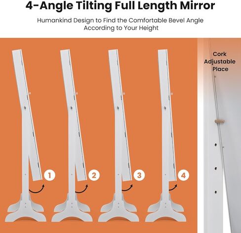 صندوق مجوهرات نافورت بمرآة واقفة، منظم تخزين خزانة المجوهرات بسعة كبيرة، خزانة مجوهرات مرآة خشبية، مرآة تخزين كاملة الطول بـ 4 زوايا قابلة للتعديل مع درجين، أسود in Kuwait