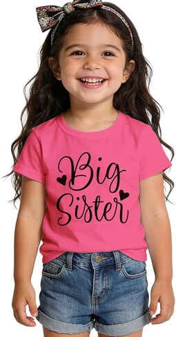 Big Sister Shirts for Toddler Girl Heart Big Sis T-Shirt Baby Announcement Tee Gender Reveal Outfit Short Sleeve Top in Saudi Arabia