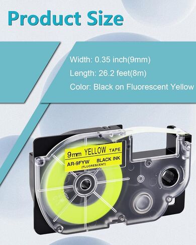 شريط ملصقات 5 قطع متوافق مع شريط الكاسيت XR9FYW XR-9FYW XR-9FYW2S XR9FYW2S 9 مم 0.35 بوصة × 26.2 قدم، بديل لصانع الملصقات KL-120 KL-430 KL-1500 KL-2000، أسود على أصفر فلورسنت in Kuwait