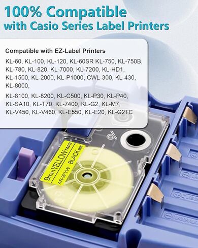 شريط ملصقات 5 قطع متوافق مع شريط الكاسيت XR9FYW XR-9FYW XR-9FYW2S XR9FYW2S 9 مم 0.35 بوصة × 26.2 قدم، بديل لصانع الملصقات KL-120 KL-430 KL-1500 KL-2000، أسود على أصفر فلورسنت in Kuwait