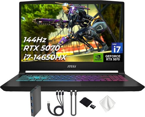 كمبيوتر محمول للألعاب msi Katana مقاس 15.6 بوصة 165 هرتز QHD، NVIDIA GeForce RTX 5070 8 جيجابايت، ذاكرة وصول عشوائي DDR5 سعة 32 جيجابايت، تخزين 2 تيرابايت (1 تيرابايت SSD ومحطة إرساء 1 تيرابايت)، Intel i7-14650HX، لوحة مفاتيح بإضاءة خلفية RGB ذات 4 مناطق، in Kuwait