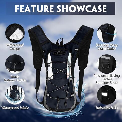 Sadnyy 2 Pcs Hydration Backpack Hiking Water Backpack for Women Men, Lightweight Cycling Daypack with Helmet Net Bag, Reflective Hydration Pack for Biking, Running, Skiing(Dark Blue, Black) in Saudi Arabia