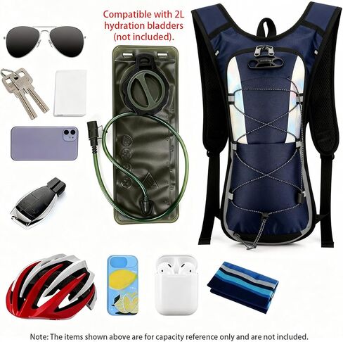 Sadnyy 2 Pcs Hydration Backpack Hiking Water Backpack for Women Men, Lightweight Cycling Daypack with Helmet Net Bag, Reflective Hydration Pack for Biking, Running, Skiing(Dark Blue, Black) in Saudi Arabia