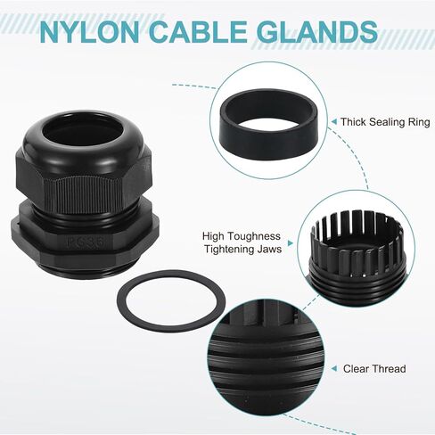 uxcell 2Pcs PG36 Nylon Cable Glands, Waterproof Cord Grip Connector with Washer, Adjustable Wire Grommet Protectors with Gaskets and Locknut for Junction Box, Black in Kuwait