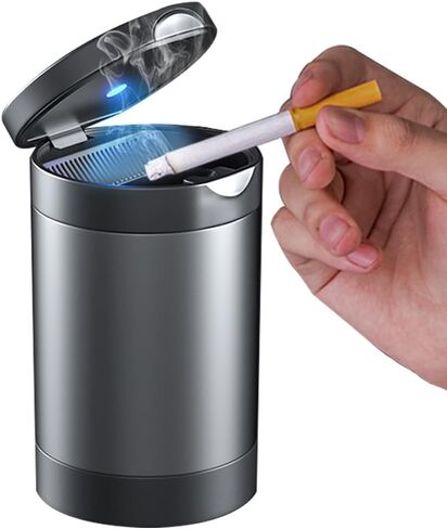 منفضة سجائر ، منفضة سجائر لا يدخن مع غطاء ، صينية رماد محمولة مع LED Auto Light ، لمعظم حامل كأس السيارات ، المكتب ، المنزل (الأسود) in Kuwait