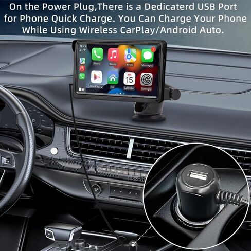شاشة 7 بوصة HD IPS تعمل باللمس، CarPlay & Android Auto، التحكم الصوتي مع رؤية ليلية عالية الدقة وكاميرا احتياطية مقاومة للماء، التوصيل والتشغيل العالمي لجميع المركبات in Kuwait