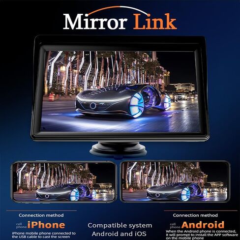 شاشة 7 بوصة HD IPS تعمل باللمس، CarPlay & Android Auto، التحكم الصوتي مع رؤية ليلية عالية الدقة وكاميرا احتياطية مقاومة للماء، التوصيل والتشغيل العالمي لجميع المركبات in Kuwait