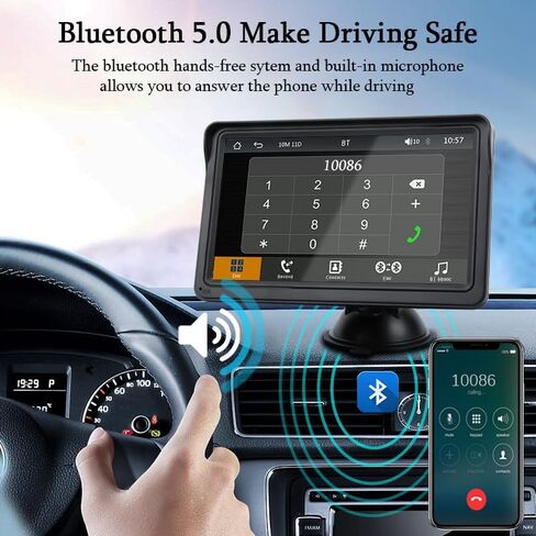 شاشة 7 بوصة HD IPS تعمل باللمس، CarPlay & Android Auto، التحكم الصوتي مع رؤية ليلية عالية الدقة وكاميرا احتياطية مقاومة للماء، التوصيل والتشغيل العالمي لجميع المركبات in Kuwait