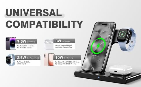 محطة شحن لاسلكية سريعة 3 في 1 لهواتف iPhone 17/16/15/14/13/12، لساعة Apple Watch Ultra/SE/Series 11–2، لـ AirPods Pro 4/3/2، حامل قابل للطي، مكتب، بجانب السرير، السفر، الأعمال in Saudi Arabia