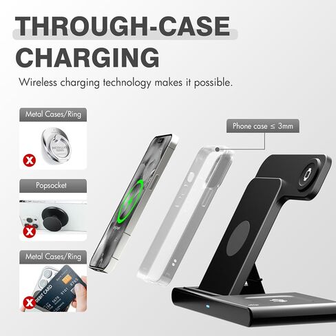محطة شحن لاسلكية سريعة 3 في 1 لهواتف iPhone 17/16/15/14/13/12، لساعة Apple Watch Ultra/SE/Series 11–2، لـ AirPods Pro 4/3/2، حامل قابل للطي، مكتب، بجانب السرير، السفر، الأعمال in Saudi Arabia