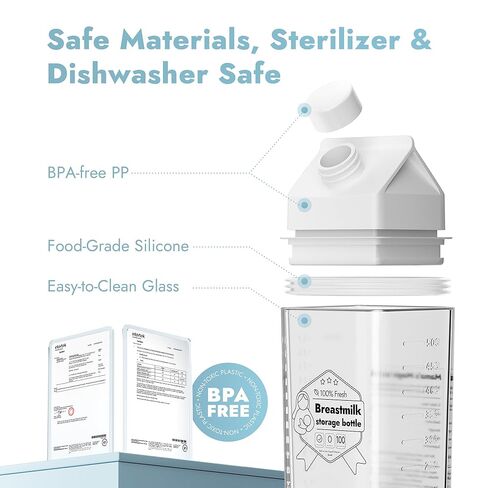 Papablic Glass Breast Milk Pitcher, 17oz 2-Pack Breastmilk Storage Containers for Pitcher Method Feeding, BPA-Free Leakproof Baby Formula & Milk Storage Bottles, Fridge Safe, Includes Cute Stickers in Saudi Arabia