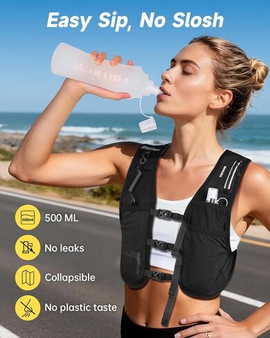 MOKURA Running Vest for Women Men, Reflective Hydration Vest with 500ML Soft Flask & Phone Holder, Lightweight Running Backpack, Adjustable Run Pack Water Bottle, Runner Hiking Essentials in Saudi Arabia