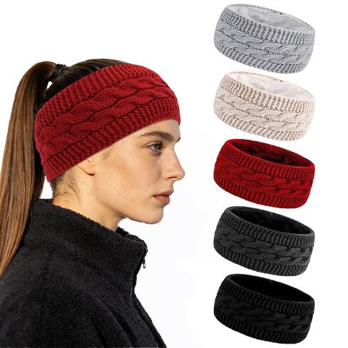 YARIEW 5 Pack Winter Headbands for Women Winter Ear Warmers Soft Fleece Lined Headband for Adults Stretchy Thick Warm Crochet Headband Warm Hair Accessories in Saudi Arabia