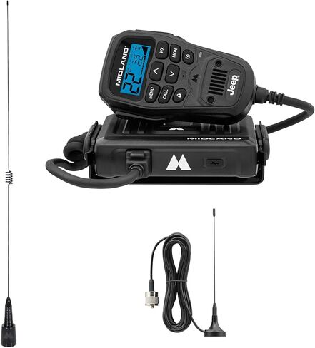 Midland MXT275 MicroMobile Two-Way GMRS Radio & MXTA26 6dB Gain Whip Antenna – Long-Range Vehicle Communication with NOAA Weather Alerts, External Antenna for Maximum Performance in Saudi Arabia