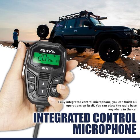 Retevis RA86 GMRS Mobile Radio, Dual Speakers NOAA High Power Transceiver, RA86 Long Range Mobile Radio (1 Pack) with Handheld RB17P Walkie Talkies (2 Packs), GMRS Communicate Kit for Jeeps in Saudi Arabia