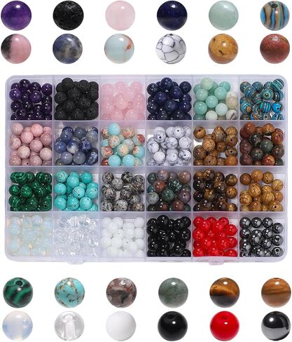 720pcs 6mm Natural Round Stone Beads Gemstone Crystal Loose Beads Smooth Bead for Bracelet Necklace Earring Jewelry Making Kit in Saudi Arabia