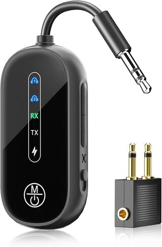 Dual Link Bluetooth 5.4 Transmitter Receiver for Airplane Travel 2-in-1 Bluetooth Adapter Airplane Travel Essentials Wireless Receiver, 3.5MM AUX Jack Adapter on Flight/TV/Car Stereo/Gym in Saudi Arabia