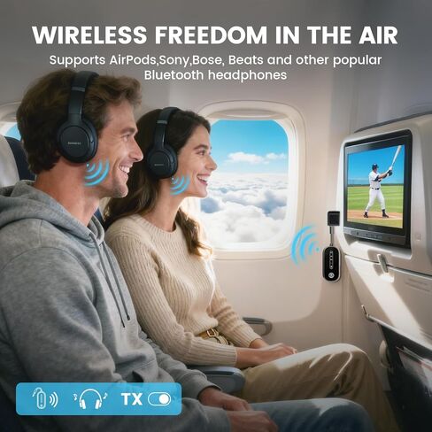Dual Link Bluetooth 5.4 Transmitter Receiver for Airplane Travel 2-in-1 Bluetooth Adapter Airplane Travel Essentials Wireless Receiver, 3.5MM AUX Jack Adapter on Flight/TV/Car Stereo/Gym in Saudi Arabia