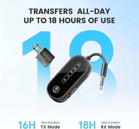 Dual Link Bluetooth 5.4 Transmitter Receiver for Airplane Travel 2-in-1 Bluetooth Adapter Airplane Travel Essentials Wireless Receiver, 3.5MM AUX Jack Adapter on Flight/TV/Car Stereo/Gym in Saudi Arabia
