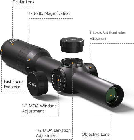 Aquilifer TP 1-8×24 LPVO Rifle Scope SFP, 11 Levels Red-Illuminated Reticle, Waterproof Fogproof Shockproof, 30mm Tube, Fully Multi-Coated Lens, Tactical/Hunting Riflescope, 20mm Mount Included in Saudi Arabia