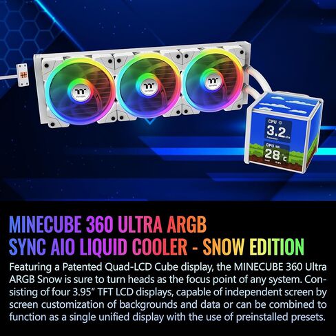 مبرد سائل Thermaltake MINECUBE 360 Ultra CPU؛ متوافق مع إنتل/إيه إم دي؛ 3 × 120 مم 500 ~ 2000 دورة في الدقيقة سوافان EX ARGB؛ MAGForce 2.0. شاشات LCD 4X 3.95 TFT؛ شفرات المروحة القابلة للتبديل؛ ثلج؛ CL-W482-PL12SW-A in Saudi Arabia