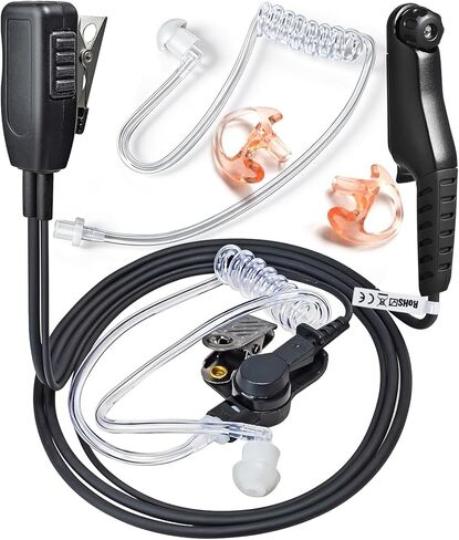 HYS Law Enforcement Acoustic Tube Earpiece for Motorola R7 ION MXP600 | Compatible with Motorola N30 N50 N70, includes left & right earmolds, clear acoustic tube, built-in mic for police radio in Saudi Arabia