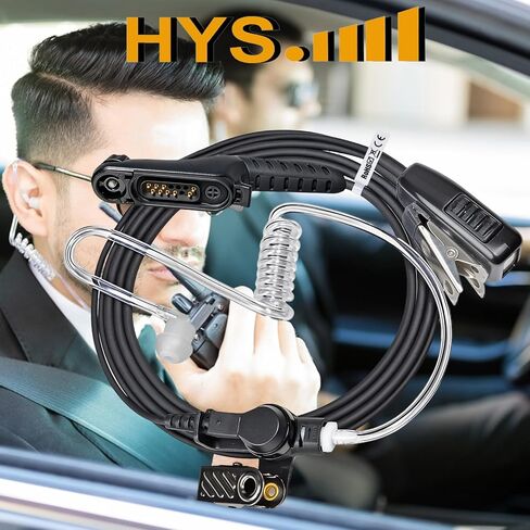 HYS Law Enforcement Acoustic Tube Earpiece for Motorola R7 ION MXP600 | Compatible with Motorola N30 N50 N70, includes left & right earmolds, clear acoustic tube, built-in mic for police radio in Saudi Arabia