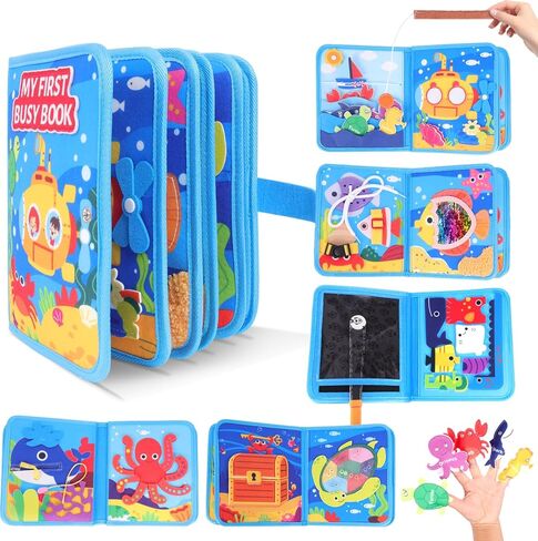 Ocean Busy Book for Toddlers 1-3, Montessori Busy Board Educational Learning Toys for 1 2 3 Years Old Boy Girl Birthday Gifts,Toddler Toy Airplane Travel Essential Sea Animals Activity Books in Saudi Arabia